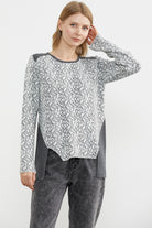 Çiçek Desenli Arkası Uzun Triko Kazak - Koyu Gri (2) Sementa