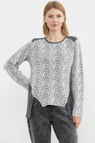 Çiçek Desenli Arkası Uzun Triko Kazak - Koyu Gri (4) Sementa