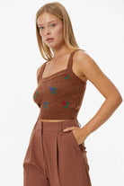 Çiçek Motifli Crop Triko Takım - Taba (4) Sementa