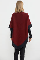 Çift Renk Aksesuarlı Triko Panço - Bordo (5) Sementa