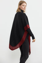 Çift Renk Aksesuarlı Triko Panço - Siyah (5) Sementa