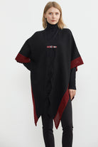 Çift Renk Aksesuarlı Triko Panço - Siyah (3) Sementa