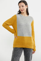 Çift Renk Kalın Fitilli Triko Kazak - Güneş - Gri (2) Sementa