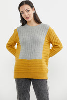 Çift Renk Kalın Fitilli Triko Kazak - Güneş - Gri (3) Sementa