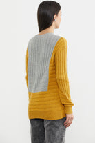 Çift Renk Kalın Fitilli Triko Kazak - Güneş - Gri (6) Sementa