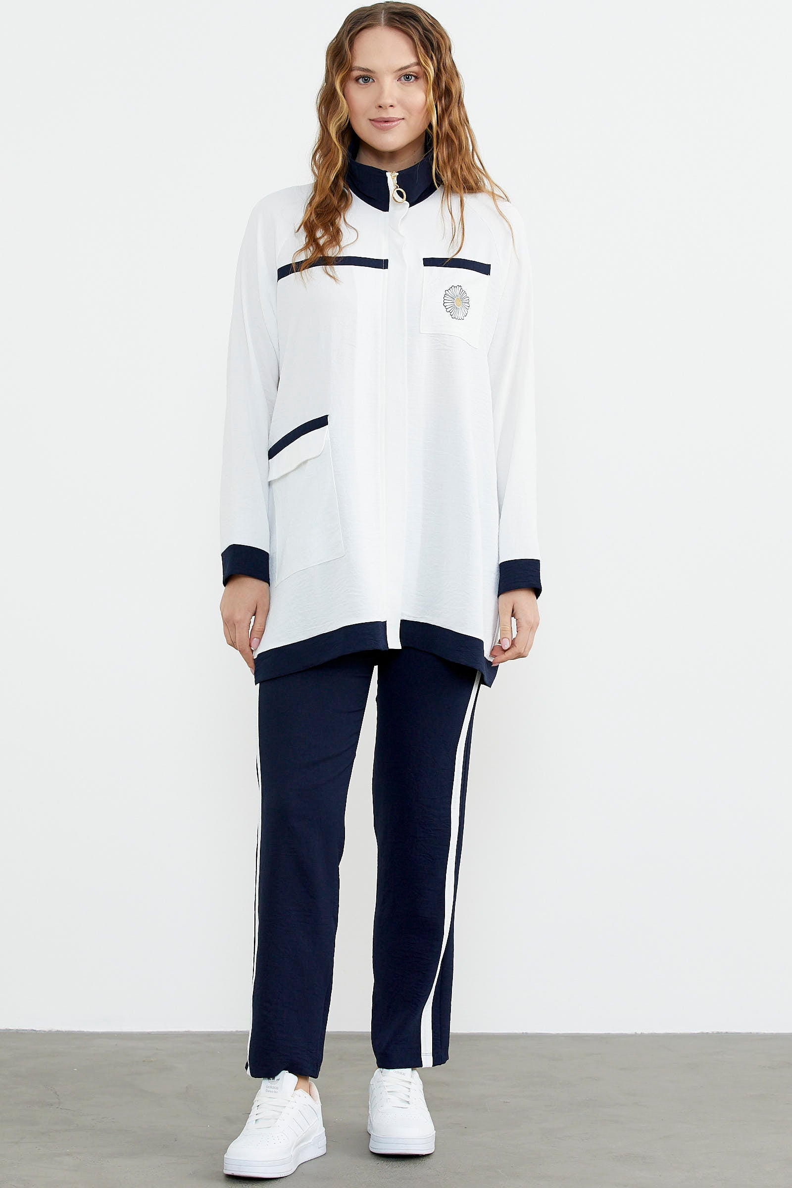 Çift Renk Kombinli Tunik Krep Takım - Lacivert (1) Sementa