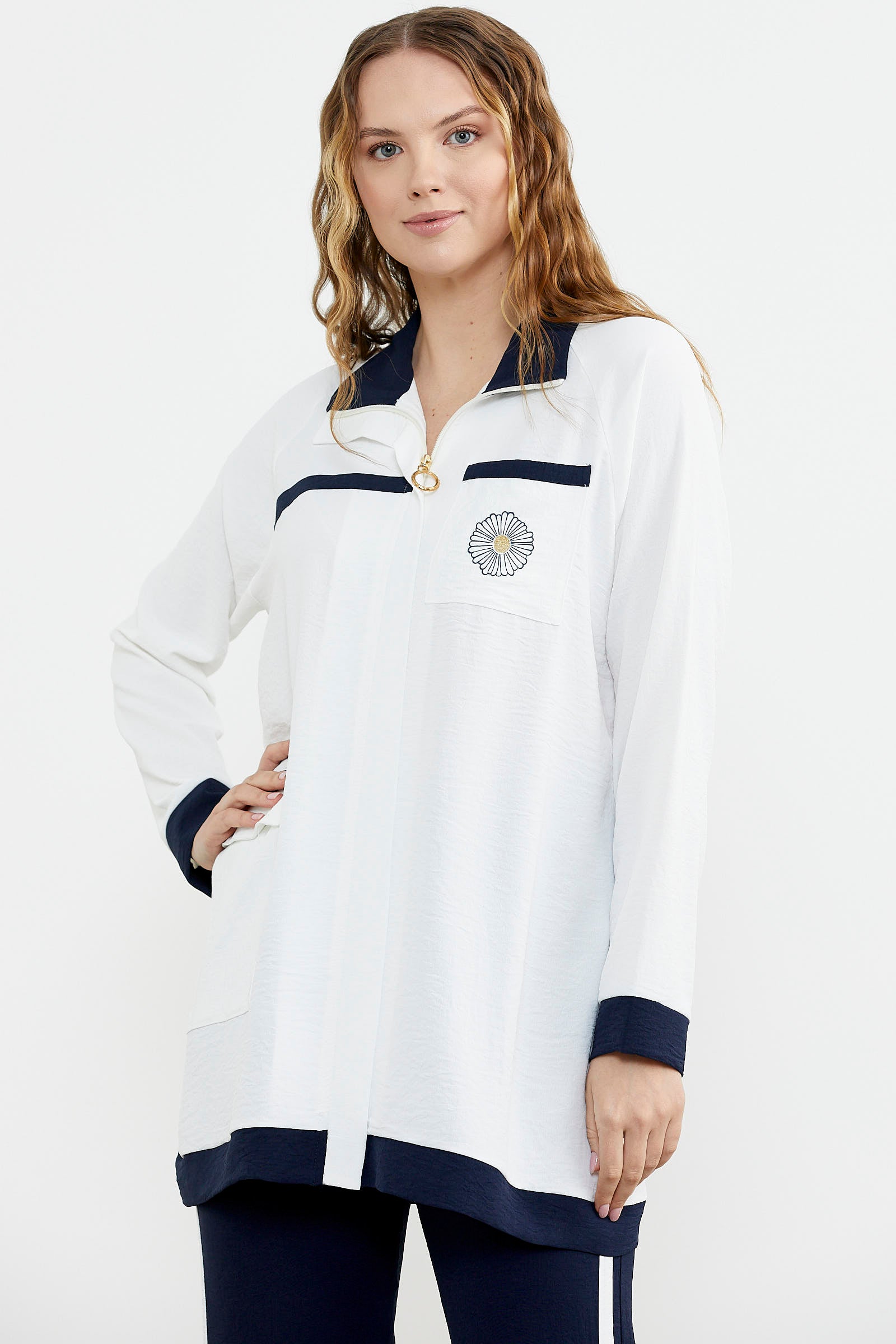 Çift Renk Kombinli Tunik Krep Takım - Lacivert (4) Sementa