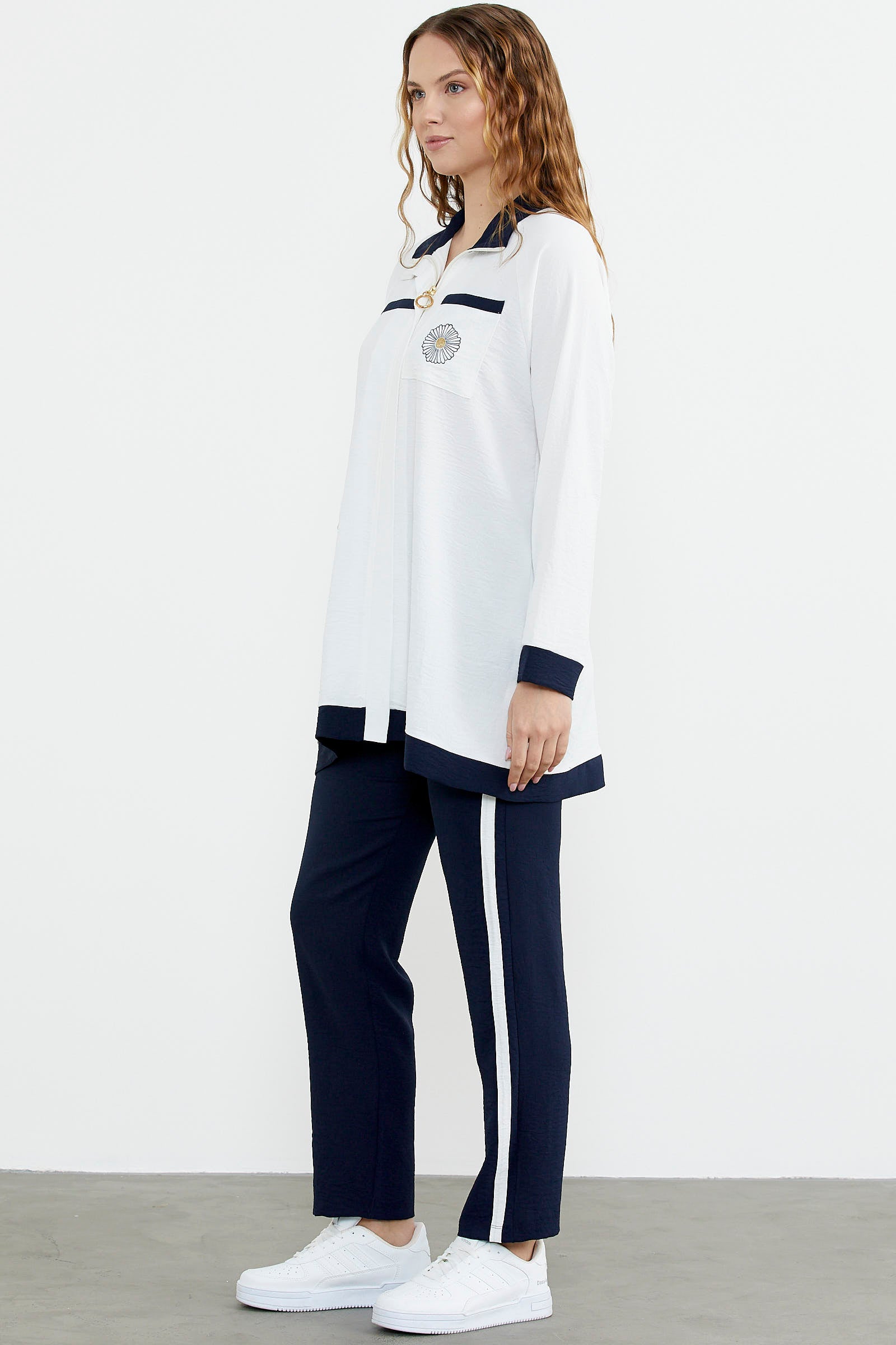 Çift Renk Kombinli Tunik Krep Takım - Lacivert (7) Sementa