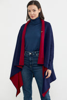 Çift Renk Uzun Triko Panço - Lacivert - Kırmızı (1) Sementa