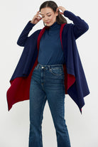 Çift Renk Uzun Triko Panço - Lacivert - Kırmızı (3) Sementa