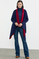 Çift Renk Uzun Triko Panço - Lacivert - Kırmızı (4) Sementa