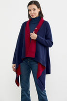 Çift Renk Uzun Triko Panço - Lacivert - Kırmızı (5) Sementa