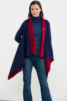 Çift Renk Uzun Triko Panço - Lacivert - Kırmızı (7) Sementa