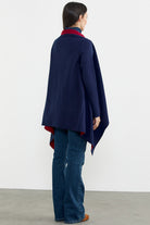 Çift Renk Uzun Triko Panço - Lacivert - Kırmızı (8) Sementa