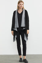 Çift Renk Uzun Triko Panço - Siyah - Gri (1) Sementa