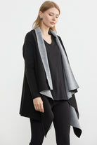 Çift Renk Uzun Triko Panço - Siyah - Gri (2) Sementa