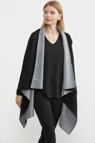 Çift Renk Uzun Triko Panço - Siyah - Gri (3) Sementa