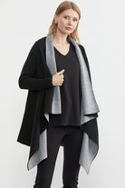 Çift Renk Uzun Triko Panço - Siyah - Gri (4) Sementa