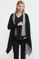 Çift Renk Uzun Triko Panço - Siyah - Gri (5) Sementa