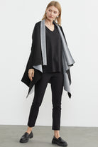 Çift Renk Uzun Triko Panço - Siyah - Gri (6) Sementa