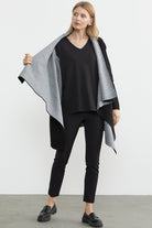 Çift Renk Uzun Triko Panço - Siyah - Gri (7) Sementa