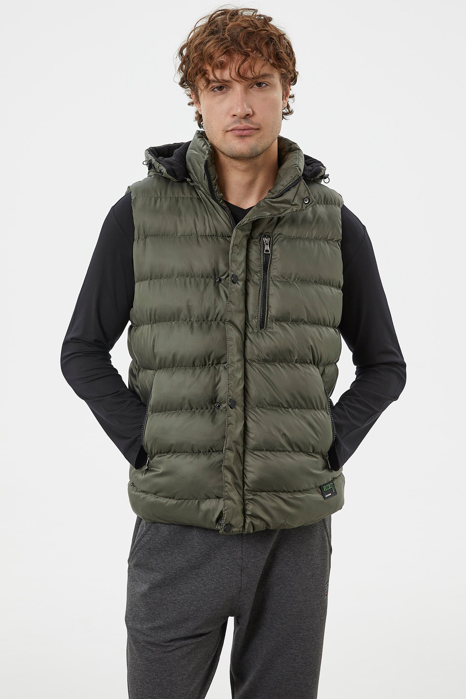 Çıkma Kapüşonlu Fermuarlı Şişme Yelek - Haki (5) Sementa