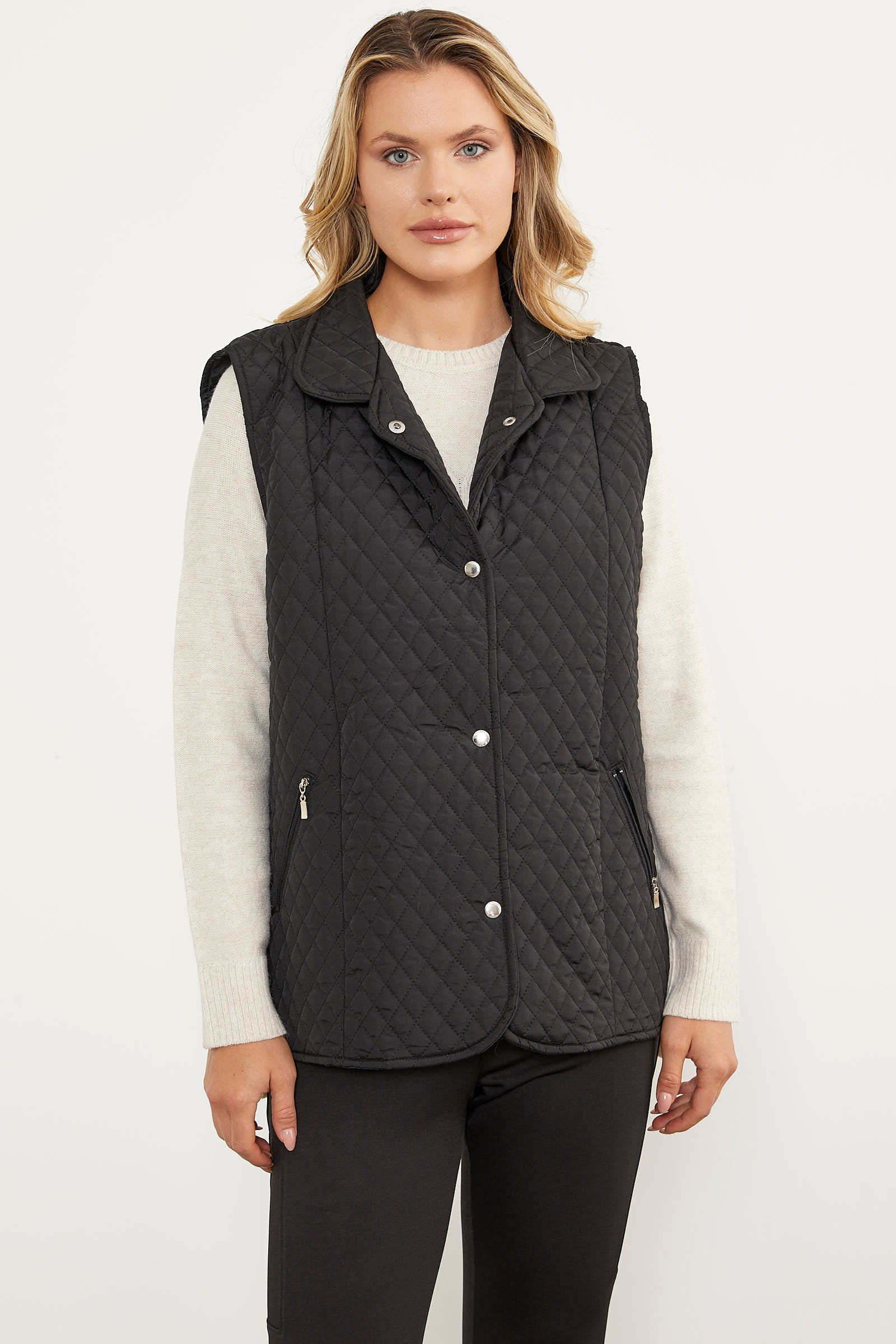 Çıt Çıtlı Fermuar Cepli Kapitone Yelek - Siyah (2) Sementa