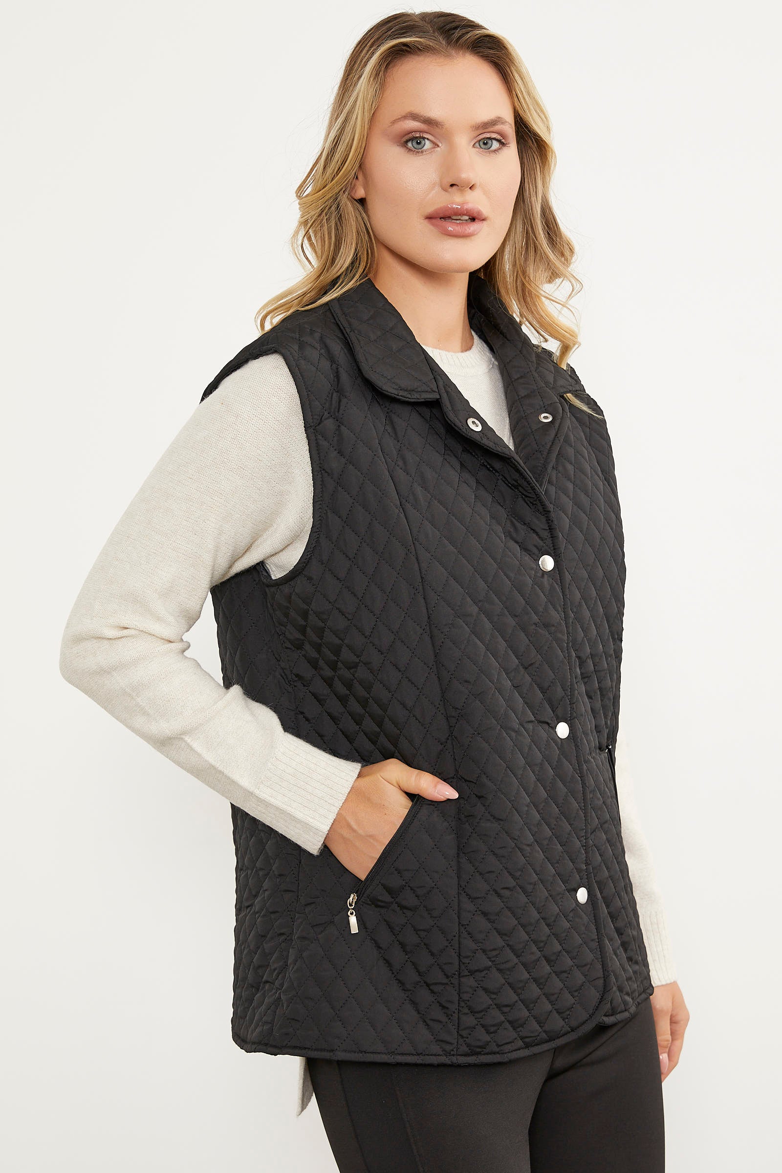 Çıt Çıtlı Fermuar Cepli Kapitone Yelek - Siyah (3) Sementa