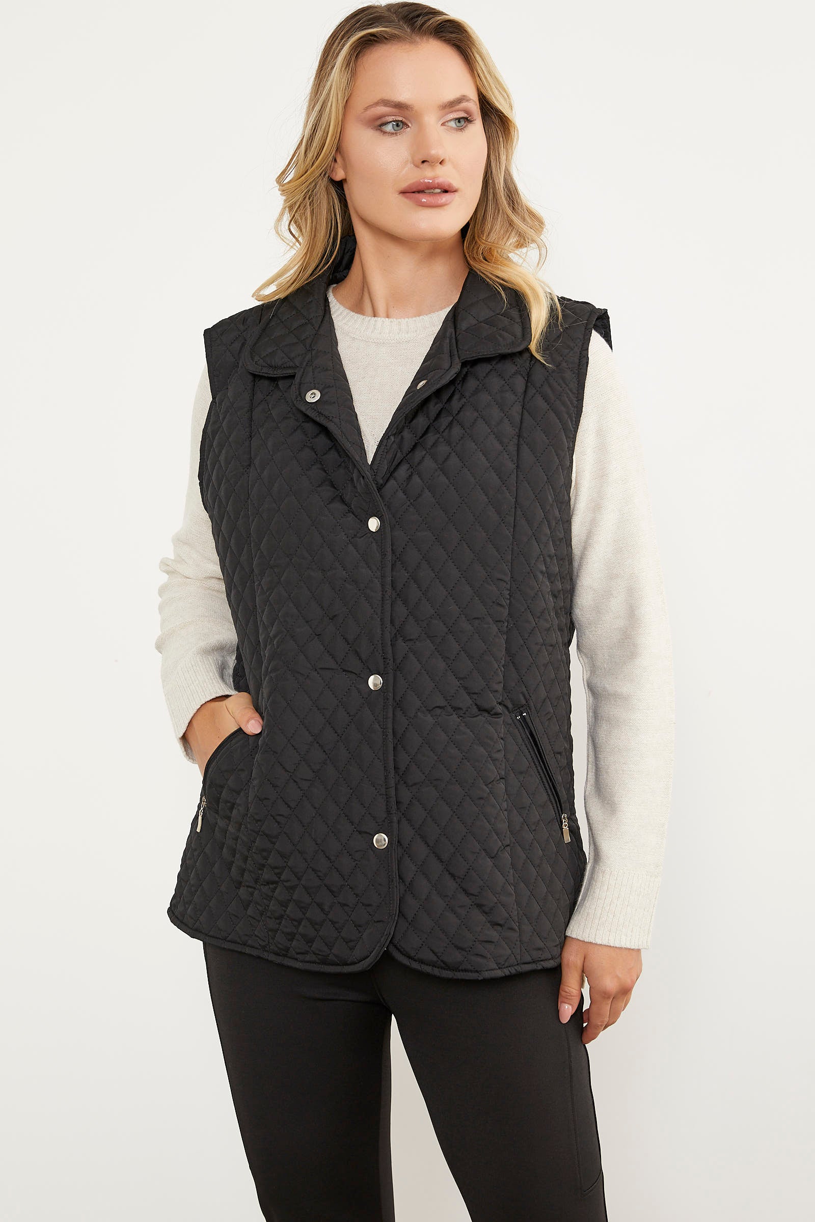 Çıt Çıtlı Fermuar Cepli Kapitone Yelek - Siyah (4) Sementa