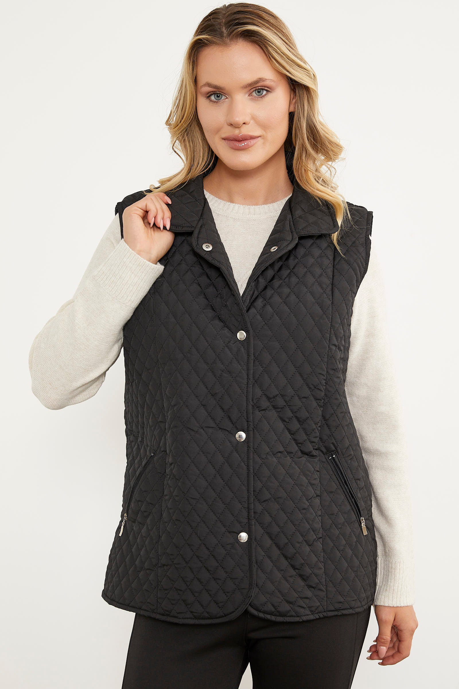 Çıt Çıtlı Fermuar Cepli Kapitone Yelek - Siyah (1) Sementa