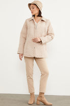 Çıt Çıtlı Gömlek Yaka Kapitone Mont - Taş (4) Sementa