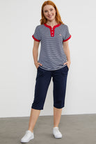 Çizgili Marine Renk Kombinli Kapri Takım - Lacivert (4) Sementa
