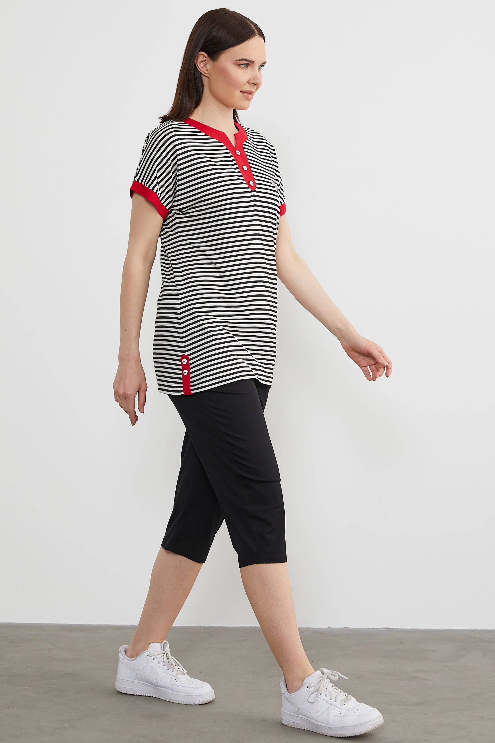 Çizgili Marine Renk Kombinli Kapri Takım - Siyah (3) Sementa