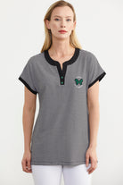 Çizgili Nakış Detaylı Tişört - Siyah (1) Sementa