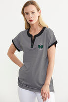 Çizgili Nakış Detaylı Tişört - Siyah (3) Sementa