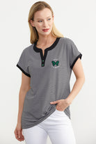 Çizgili Nakış Detaylı Tişört - Siyah (4) Sementa