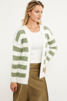 Çizgili Renk Geçişli Triko Hırka - Çağla Yeşili (2) Sementa