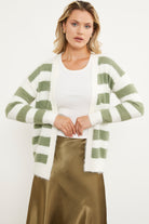 Çizgili Renk Geçişli Triko Hırka - Çağla Yeşili (5) Sementa