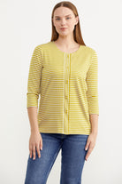 Çizgili Uzun Kol Patlı Tişört - Hardal (1) Sementa