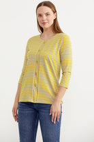 Çizgili Uzun Kol Patlı Tişört - Hardal (2) Sementa