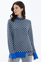 Dama Desenli Sıfır Yaka Triko Kazak - Lacivert (3) Sementa