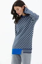 Dama Desenli Sıfır Yaka Triko Kazak - Lacivert (4) Sementa