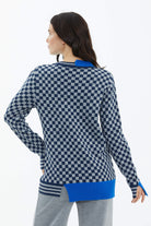 Dama Desenli Sıfır Yaka Triko Kazak - Lacivert (5) Sementa