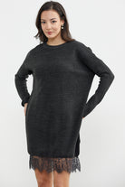 Dantel Detaylı Kısa Triko Elbise - Antrasit (2) Sementa