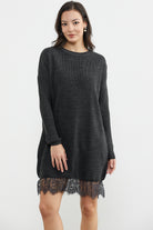 Dantel Detaylı Kısa Triko Elbise - Antrasit (3) Sementa