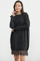 Dantel Detaylı Kısa Triko Elbise - Antrasit (4) Sementa