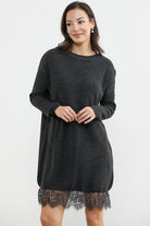 Dantel Detaylı Kısa Triko Elbise - Antrasit (5) Sementa