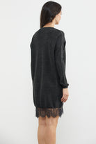 Dantel Detaylı Kısa Triko Elbise - Antrasit (6) Sementa