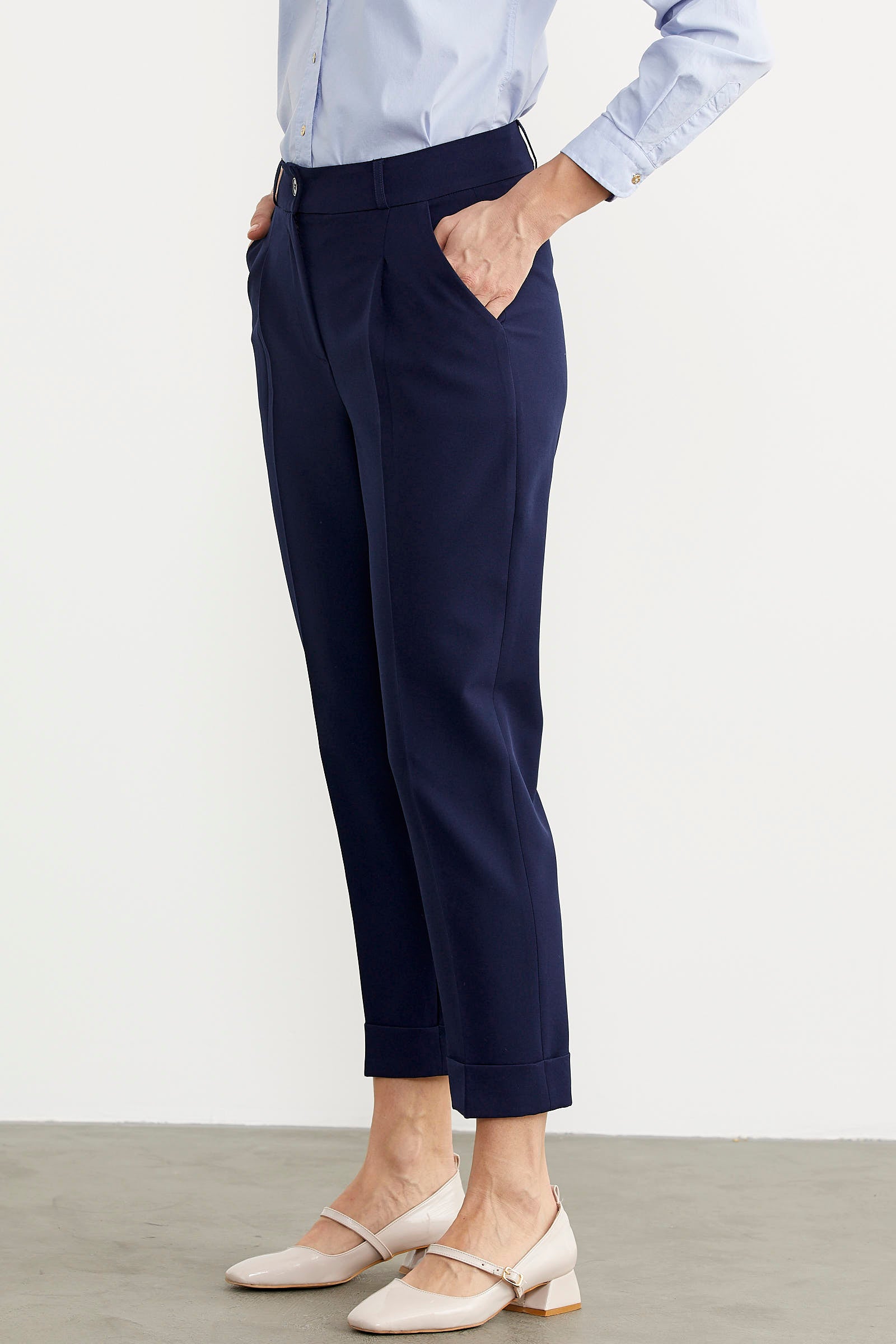 Dar Duble Paça Mevsimlik Kumaş Pantolon - Lacivert (3) Sementa