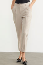 Dar Duble Paça Mevsimlik Kumaş Pantolon - Taş (3) Sementa